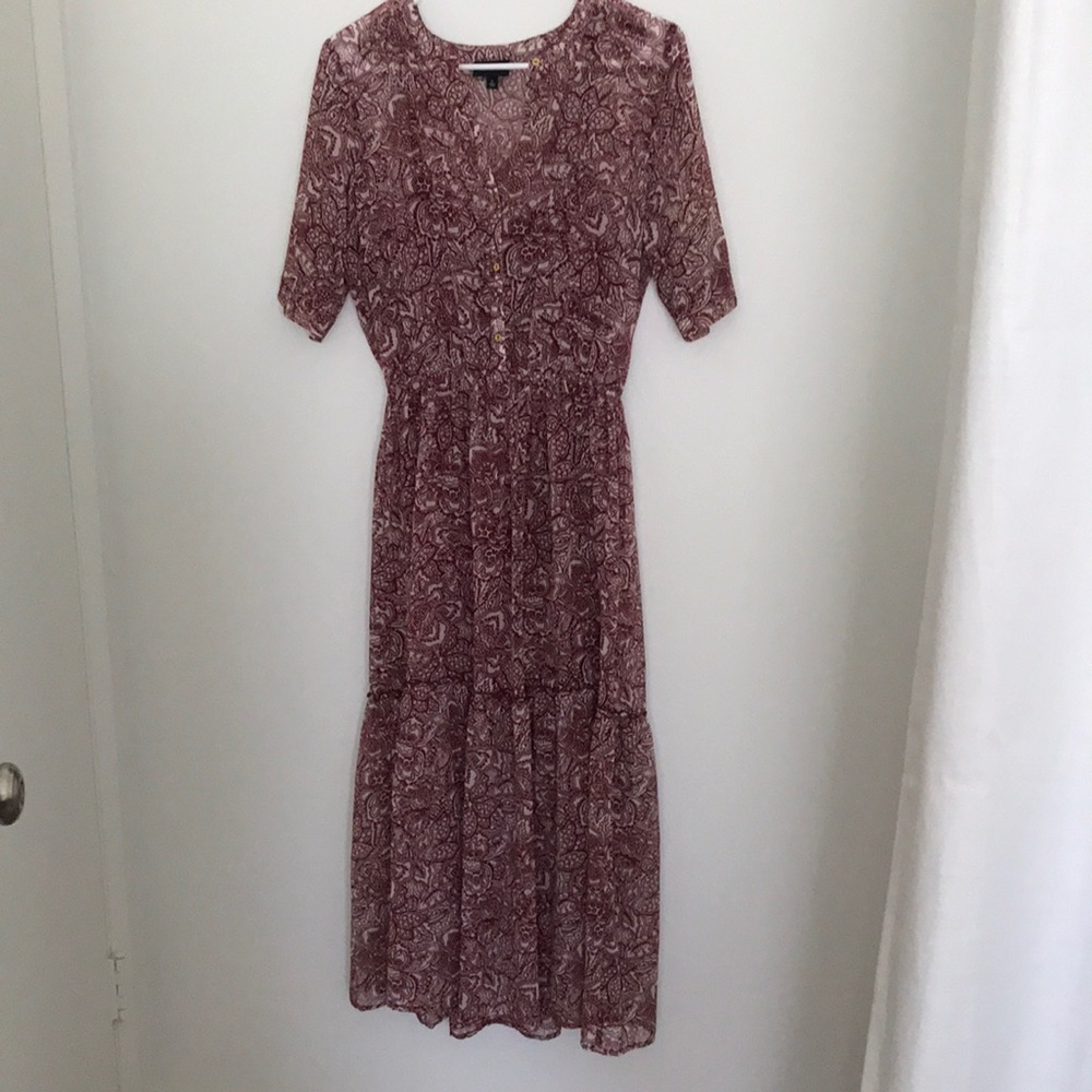 Who What Wear Maroon sheer patterned dress